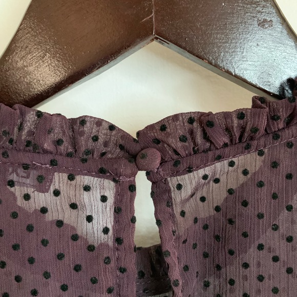 Express Polka Dot Smocked Peplum Top in Dark Purple - Picture 10 of 11